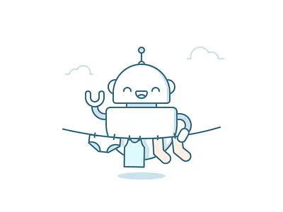 Robot-1. Wash clouds illustration line outline robot socks vest wash