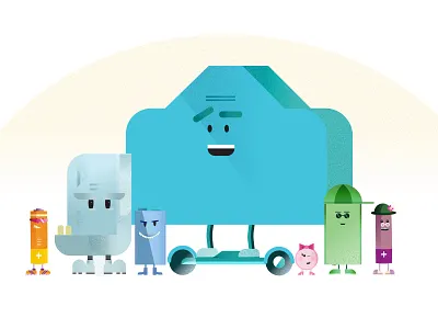 Battery Squad batteries character graphic illustrator playful recycling squad vector