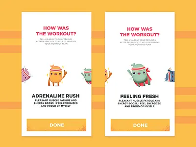 How was the workout screen app character feeling fitness illustrations ios ui ux vector workout