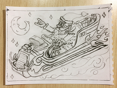 Original Santa sketch chirstmas holiday hotrod pencil santa sketch xmas