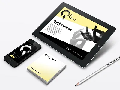 "Qi" Direction 1 - Notional Apps black white branding identity modern transparency yellow
