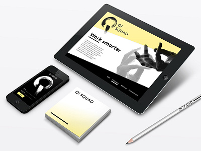 "Qi" Direction 1 - Notional Apps black white branding identity modern transparency yellow