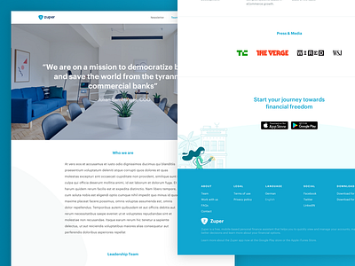Zuper Team Page about fintech footer team