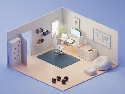 My perfect room animation b3d blender design designer isometric low poly motion render room