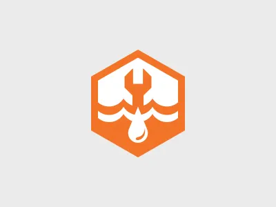PM badge drop icon orange plumbing water waves wrench