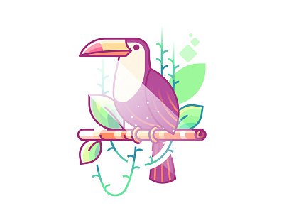 Toucan bird flat illustration jungle leaf nature outline toucan tree