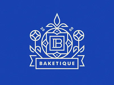 Baketique Crest badge crest flower linear logo mark portugal scroll vector