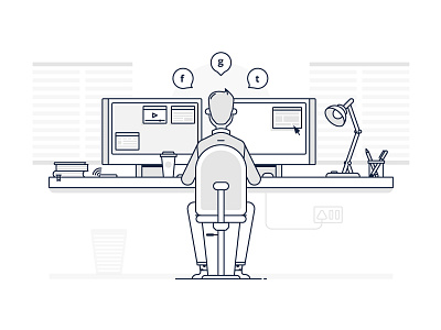 SEO 2d character design desk facebook flat google illustration office seo twitter vector