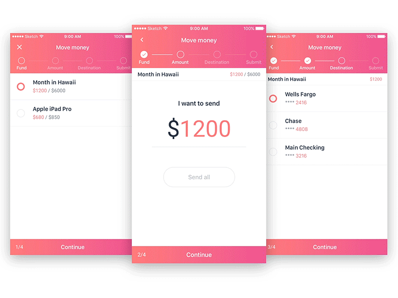 Financial Savings App / Color Themes bank budget deposit finance funds ios mobile money payments ui withdraw