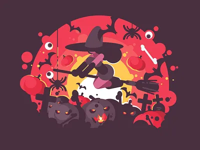 Witch Halloween broomstick character flat girl halloween illustration kit8 pumpkin vector witch woman