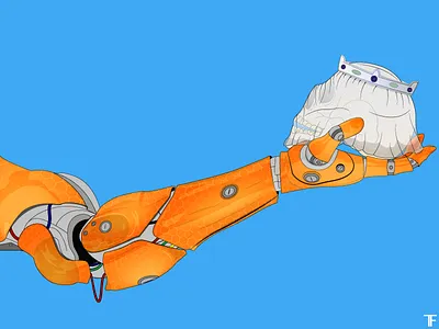 Questions of Existence arm cyber robot skull