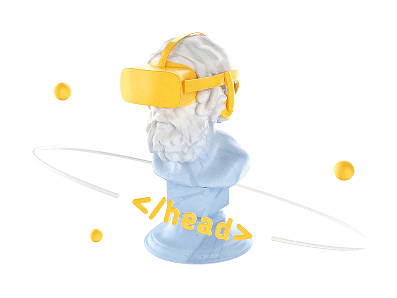 </head> 3d animation blue cgi gradient head illustration marble vr webpunk yellow