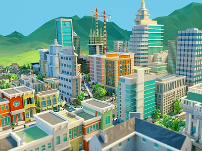 City Skyline 3d building car cinema4d city house lowpoly map mountain neighborhood render