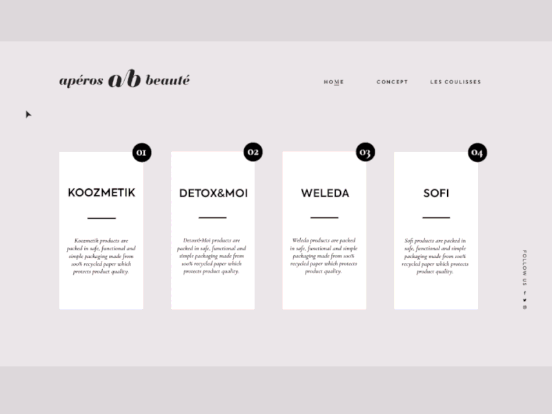 Apéros Beauté Home Page animation cosmetics illustration layout typography webdesign website