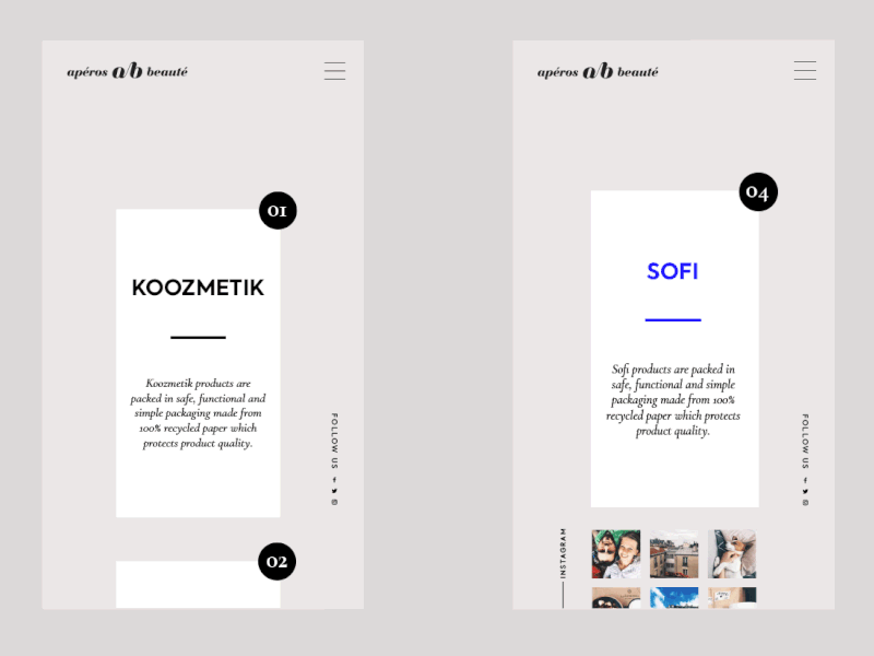 Apéros Beauté Mobile animation cosmetics illustration layout typography webdesign website