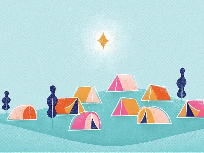 Campsite blue camp camping hill illustration nature star tent tents texture trees vector