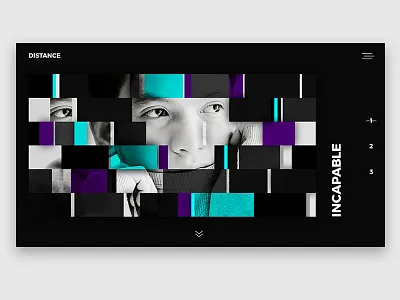 Distance black blue broken grid broken layout design fashion grid main screen minimalistic purple ui web website