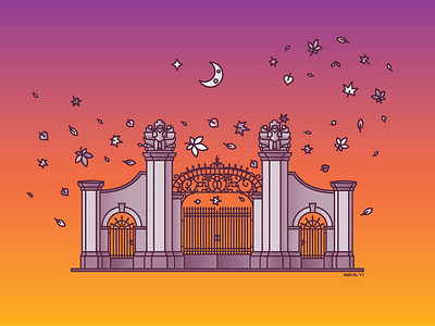 Autumn Palace Gates autumn barocco gates illustration ivano frankivsk leaves outline palace sculpture