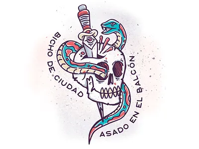 Snake+Skull+Dagger dagger handmade illustration illustrator skull snake tattoo traditional