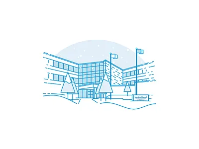 Winter Building Illustration architecture blue building drawing holiday illustration landscape line line art snow snowing winter