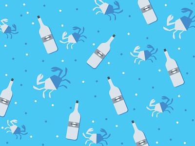 Seafood Happy Hour bottle crab happy hour illustration pattern polka dots vector wine