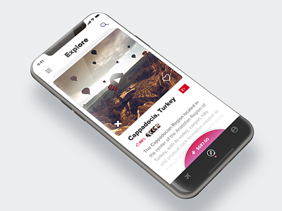 Travel App Explore Mode clean drop shadow gradients ios iphonex swipe gesture tickets travel ui