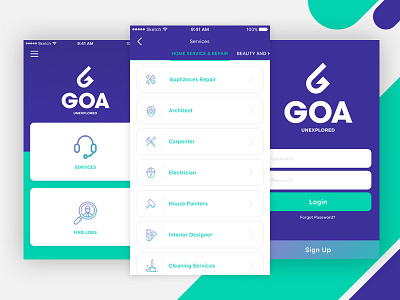 GOA Unexplored goa job services sketch ui design