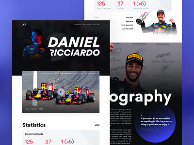 Driver page - Part II bio black f1 formula landing page minimal red bull sport stats ui design ux design white