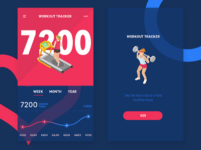 Dailyui 041 Workout Tracker app dailyui dailyui41 fitness isometric pink tracker workout