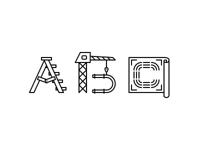 ABC blueprints construction crane ladder line drawing scroll simple