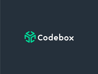 Codebox Logo custom wordmark logotype dimension cube box green minimal modern innovative cube flat logo mark symbol negative space neon out of the box pixel perfect developement round code electric soft geometry geometrical software dev developer