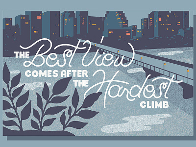 Illustration for Huffington Post blue city illustration lake lettering type