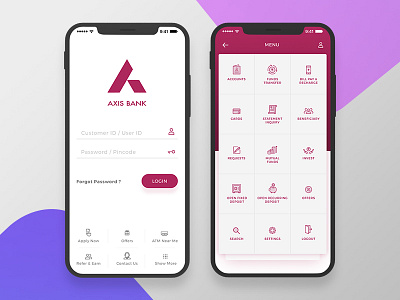 Axis Banking Mobile App application axis bank bank ios iphone x login menu mobile ui