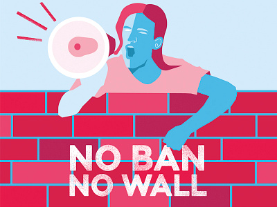 No Ban, No Wall america editorial illustration illustration megaphone political politics vector