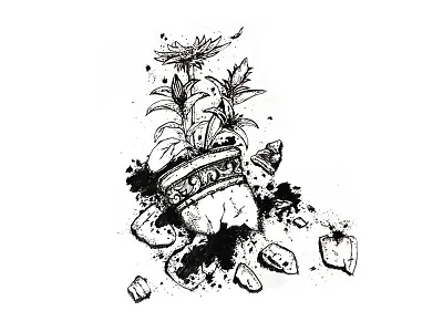 Inktober Day 12 - Shattered 2017 broken drawing flower illustration inktober pen plant pot shattered sketch smash