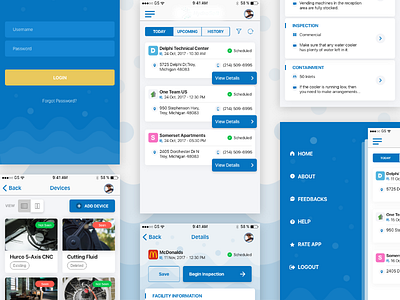 Inspection App Concept illustration inspection ios list login sidemenu ui view xd