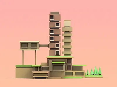 Green Area 3d area blocktober building city game gamedev illustration lowpoly map tolitt