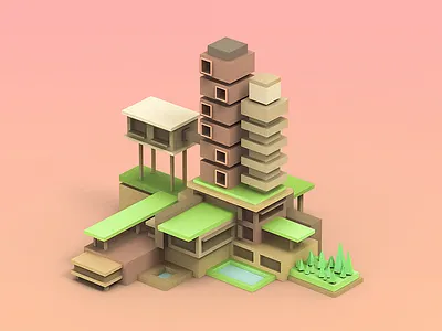 Green Area 3d area blocktober building city game illustration lowpoly map tolitt