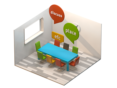 Wip Table 3d baloon chairs cinema4d discussion isometric room table text