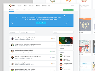 Litmus Community app branding cards email illustration jobs landing platform templates ui ux website