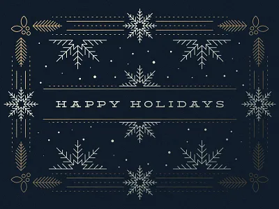 Happy Holidays card christmas gold happy holidays holly navy snow snowflakes winter