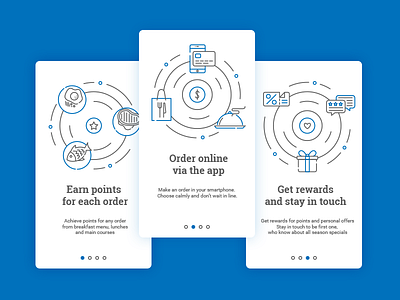 Onboarding for food app app app tour blue dailyui food minimalist onboarding outline slider