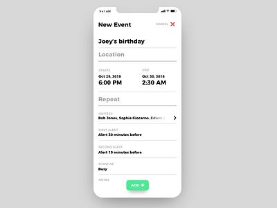 Calendar app app calendar clean design event ios iphone x minimalist mobile