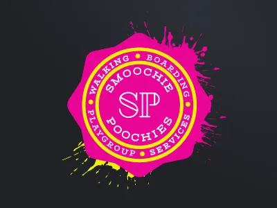Smoohcie Poochies dog logo pink smoochie poochie yellow