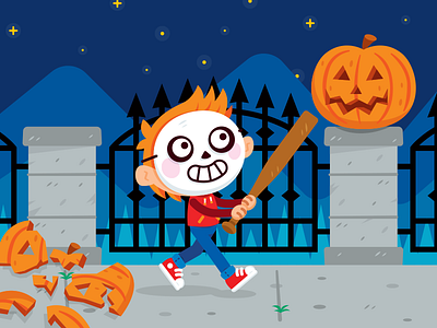 Happy Halloween! Give candy to children - lil Jason baseball brat cartoon funny halloween illustration jason kid children night pumpkin spooky trick or treat