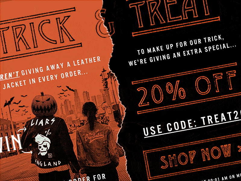 Trick & Treat halftone halloween jacket leather prank rip tear texture treat trick