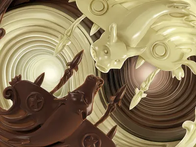Chocolate pig and wolf 3d cgi chocolate fluid pig splash wolf