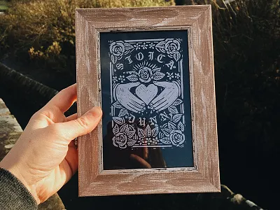 Hitched! crest drawing frame illustration lino logo print typography