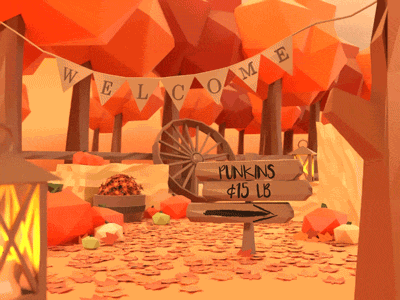 Welcome Fall 3d cute fall leaves low poly pumpkin scene wind