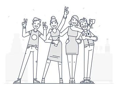 The Office Party celebration champagne character chocolate colleague design flat friends line office party wine